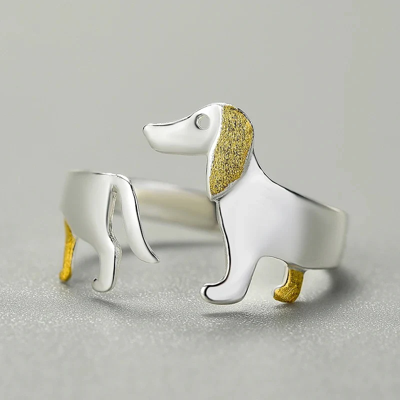 Engravable Dachshund Sterling Silver Ring