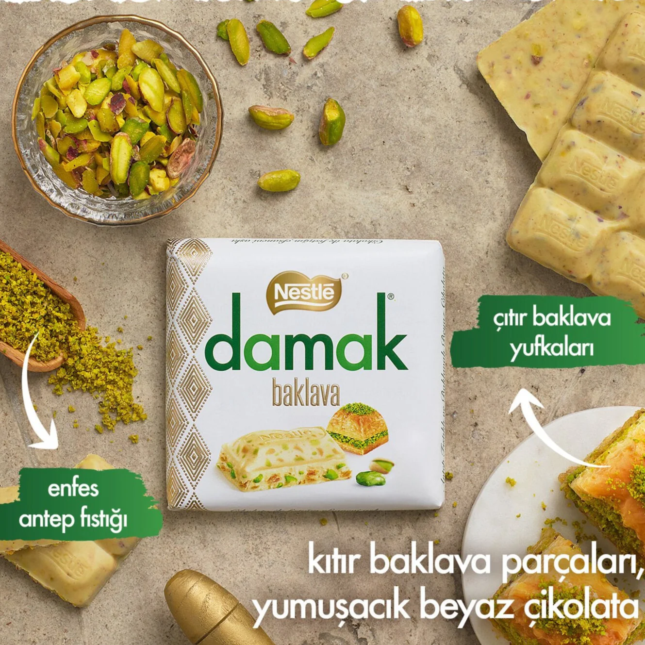 Damak Baklava White Chocolate w/ Pistachio 60g (TURKEY) - Image 3