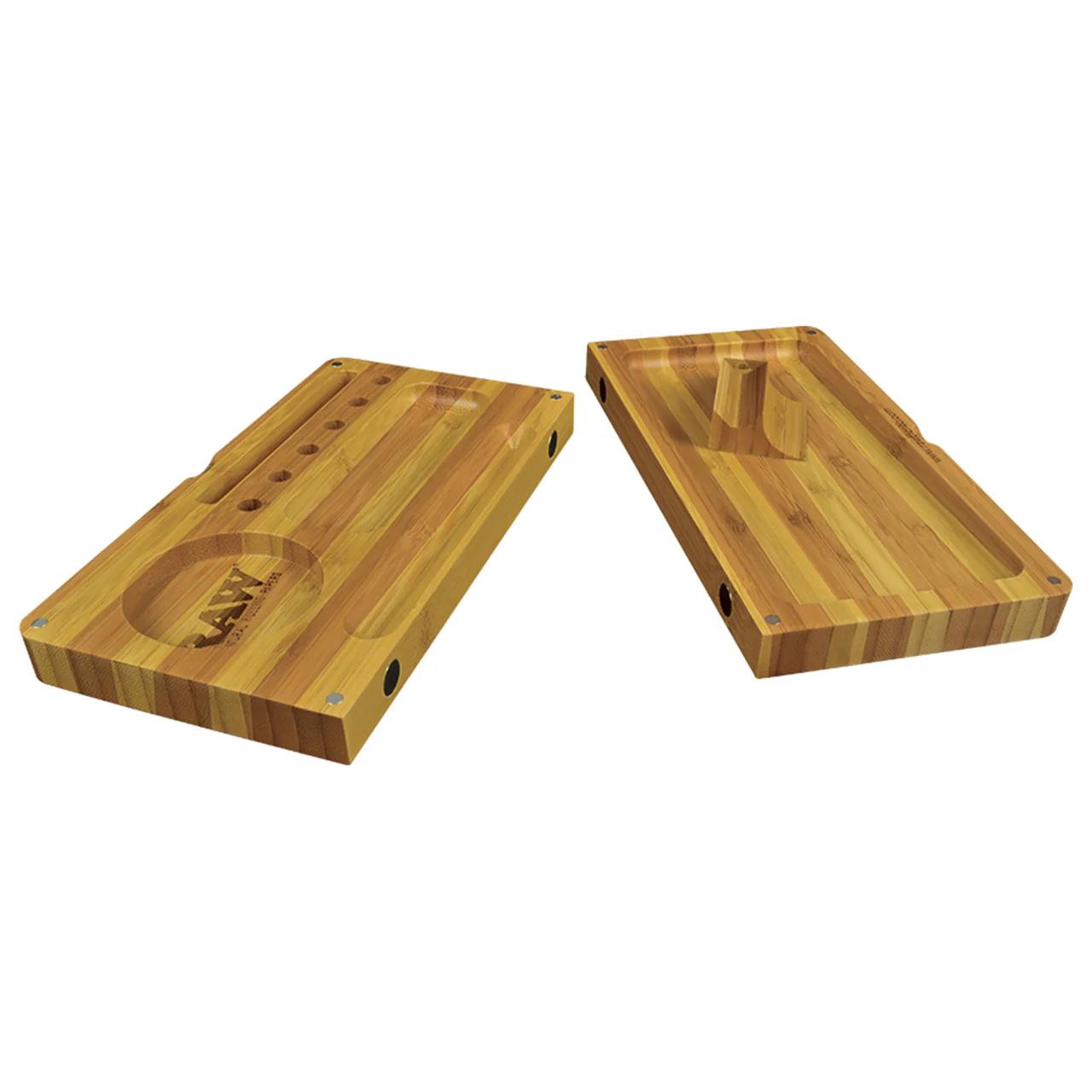 Raw Striped Bamboo Rolling Tray Magnetic Flip - Image 2